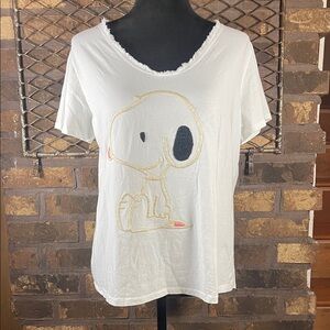 Liabella Snoopy Cotton Distressed Neck White T-Shirt L